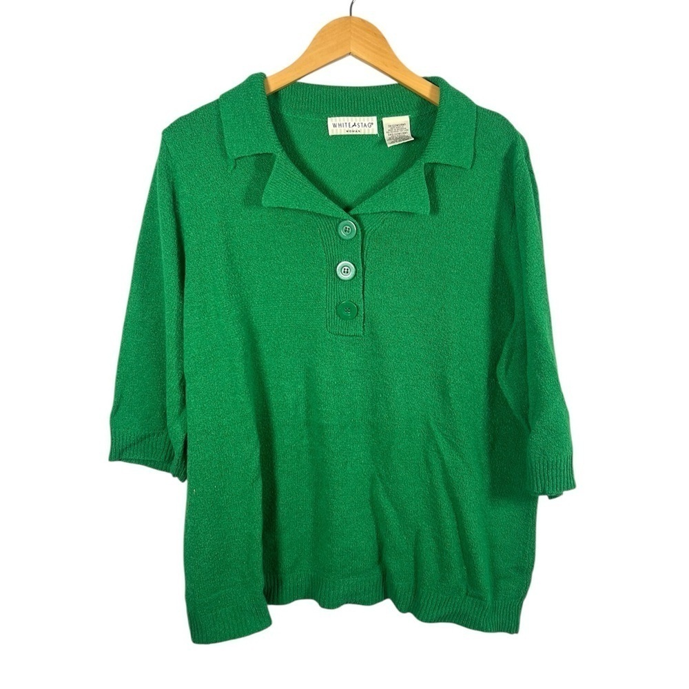 White Stag Kelley Green Preppy Quarter Button Short Sleeve Sweater 3X